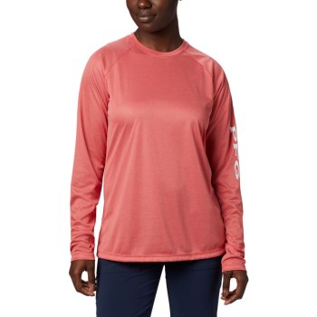 Columbia PFG Tidal Heather Long Sleeve, Sudaderas Rojos Blancos Para Mujer | 096154-JHR